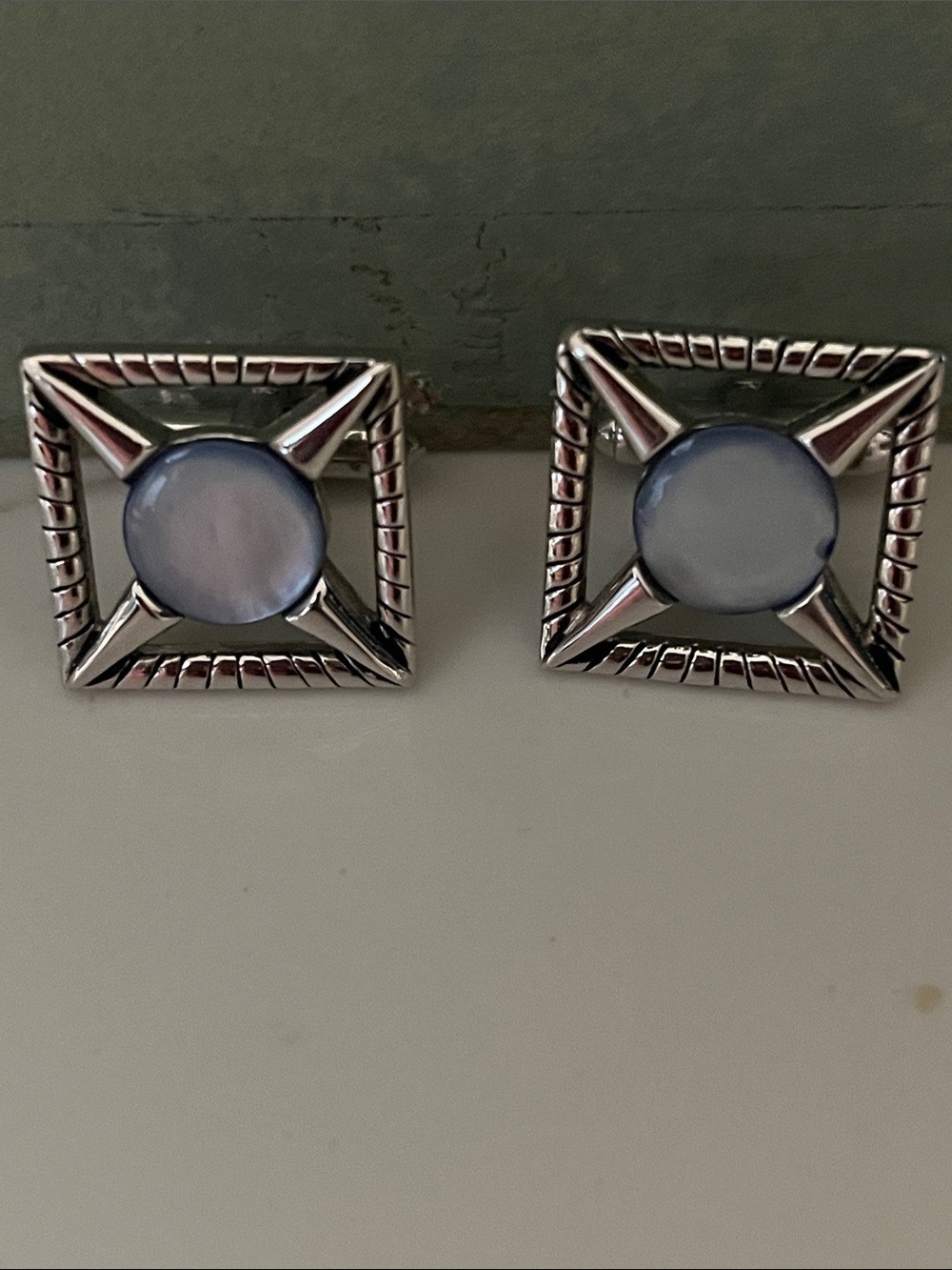 Swank Square Blue Mother-of-Pearl and Silver-Tone Cufflinks